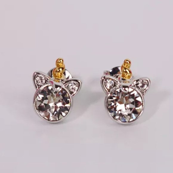 Unicorn Swarovski Crystal Stud Earrings 18K White Gold Plating - Picture 7 of 9